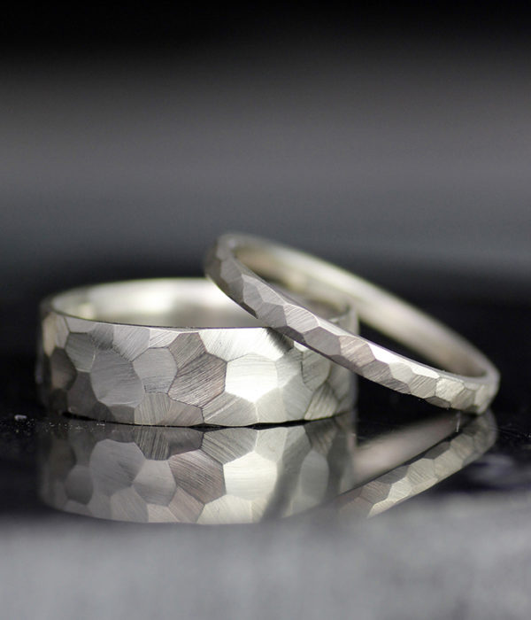 mm mm faceted white gold wedding band set