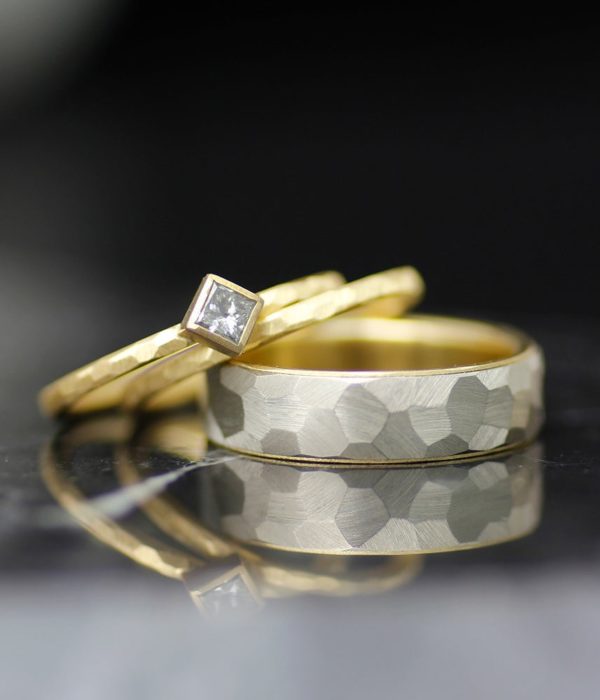 Gold Lined Faceted Gender Neutral Band