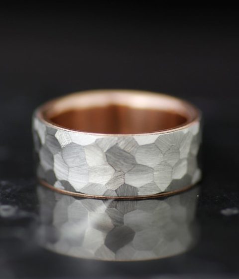 Gold Lined His Hers Theirs Faceted Wedding Band