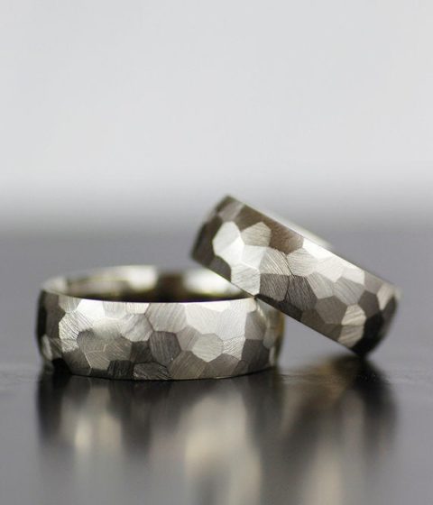 Honeycomb Faceted Wedding Band Set