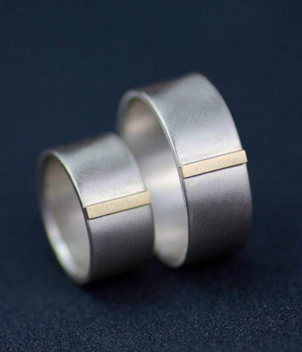 In Line Diamond Gold Tab Wedding Band  scaled