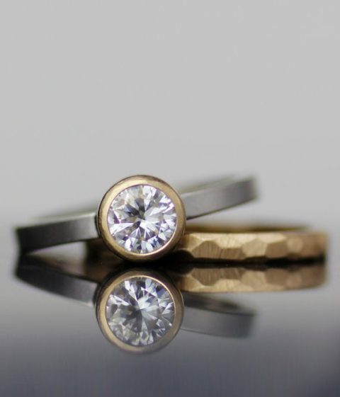 Large Moissanite Mixed Metals  Ring Set
