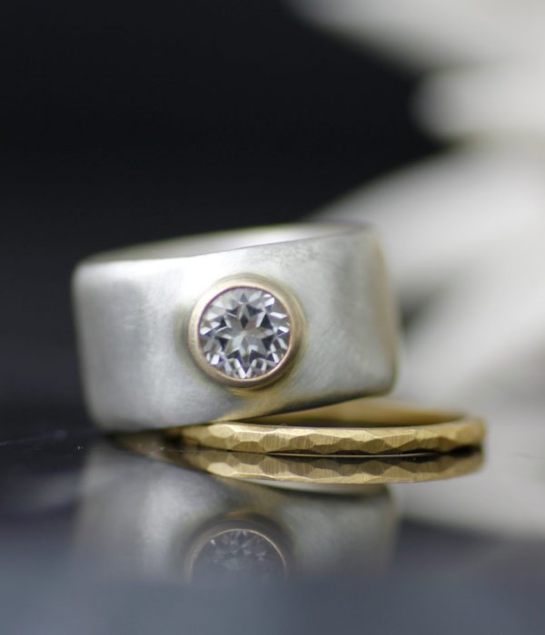 Moissanite Or Topaz Wide Band Ocean Coral Engagement Ring