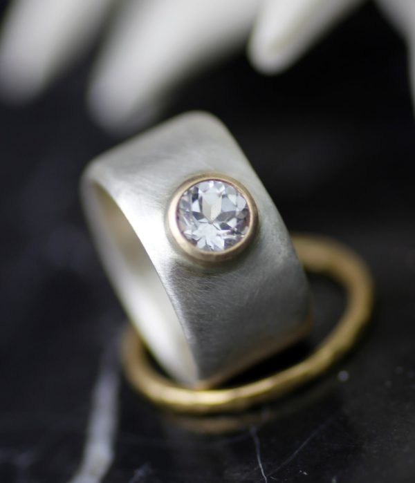 Moissanite Or Topaz Wide Band Ocean Coral Engagement Ring