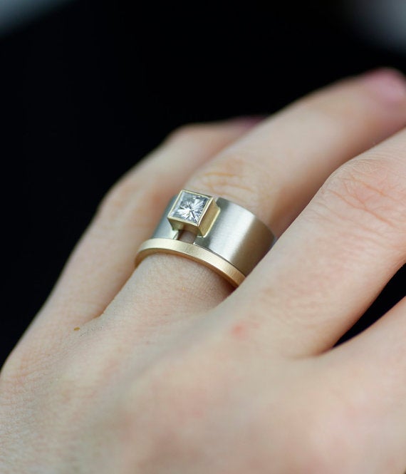 Square Lunar Eclipse Wide Band Alt Engagement Ring LOLiDE