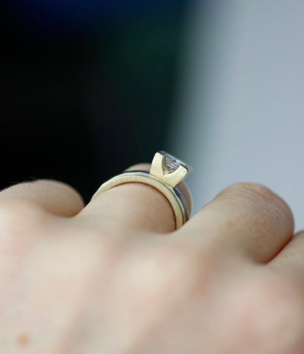 princess half bezel mixed metals faceted