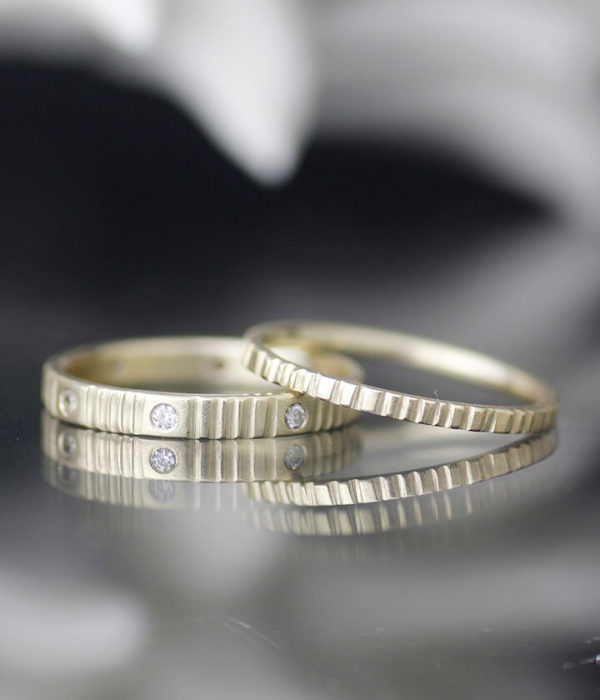 crenelated stacking bands with white diamonds