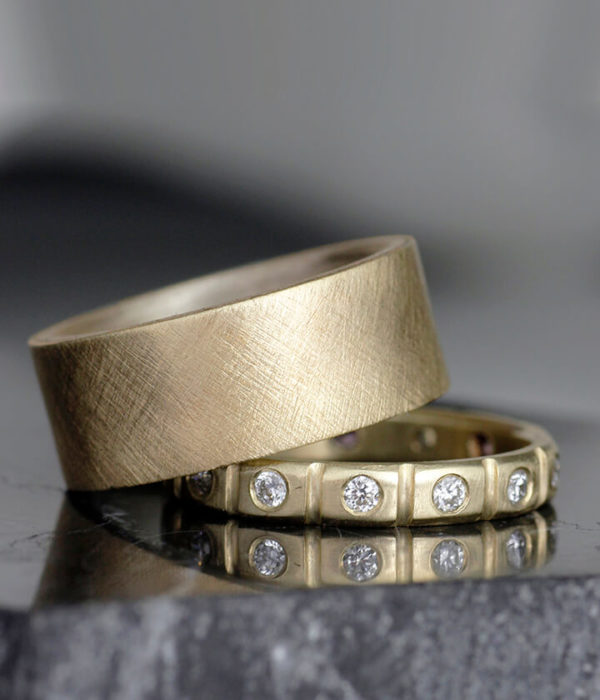 fat scratch two band stacking set with diamonds
