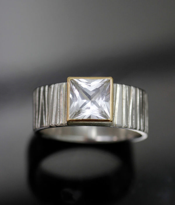 square white topaz fallen branches ring