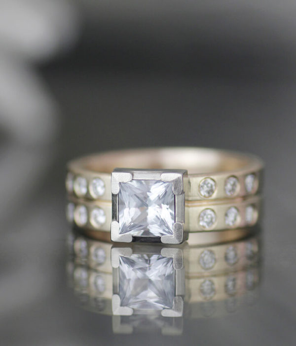 circle and square white sapphire on black