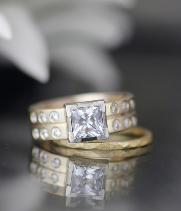 circle and square white sapphire with faceted band