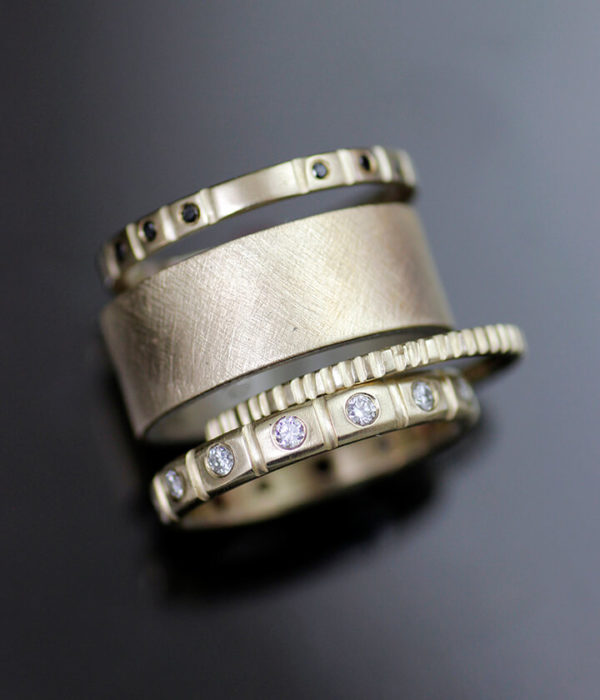 fat scratch band stacking set with white and black diamonds