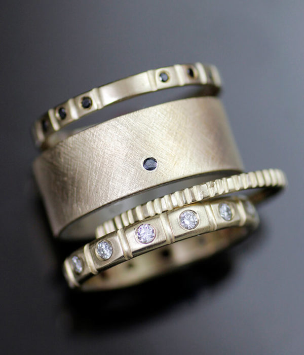fat scratch band stacking set with white and black diamonds