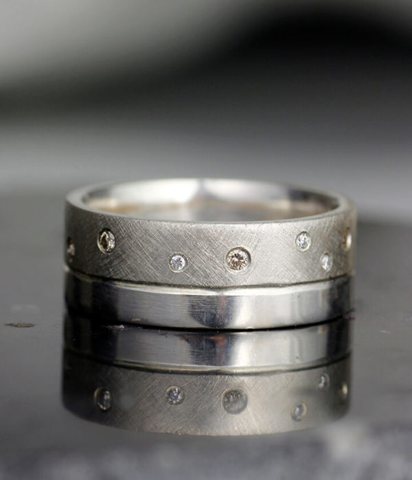 two textures multi diamond flush set band