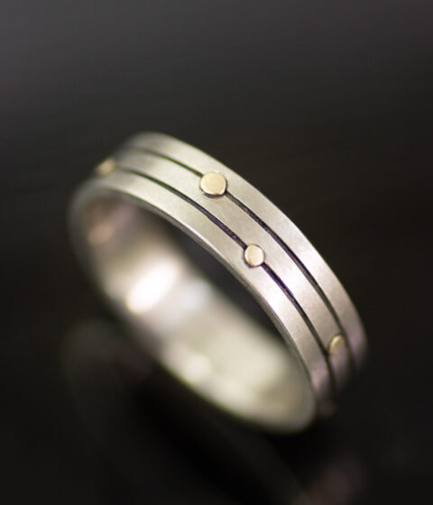 14K white and yellow gold studded gender neutral star paths gender neutral wedding band