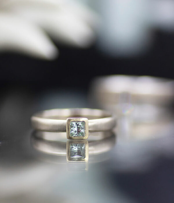 lab green sapphire square solitaire