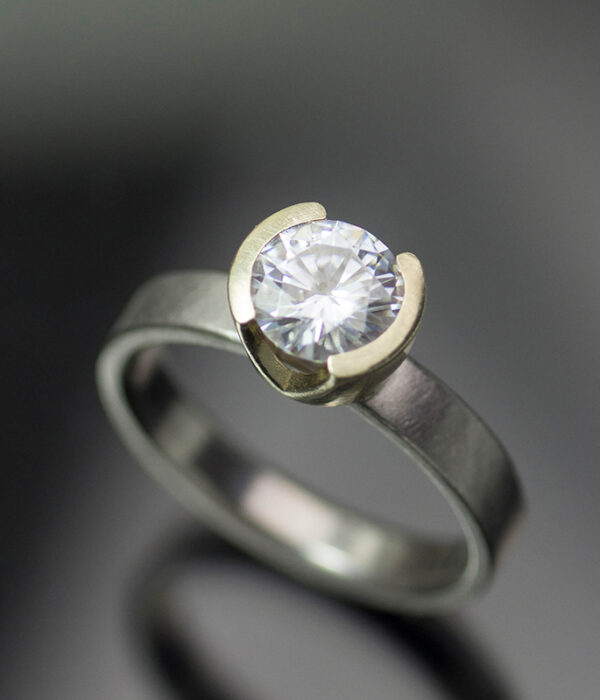 moissnaite half bezel solitaire