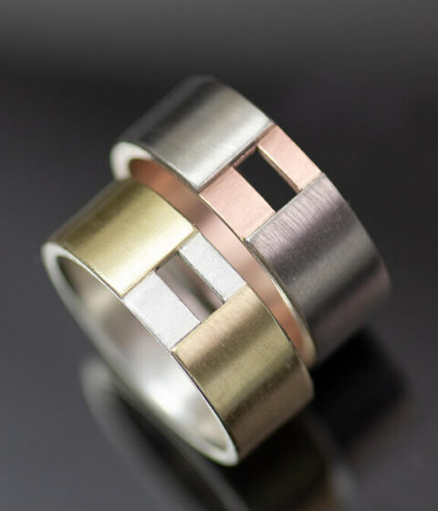mixed metals cut out rings set