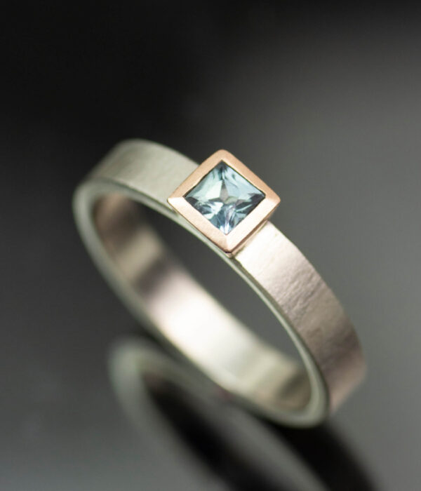 princess square teal sapphire rose gold   e