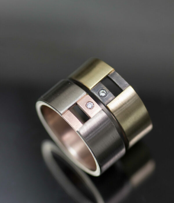 rose gold yellow gold gap band with diamond offset