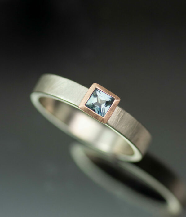 teal sapphire rose gold princess mixed metals flat band