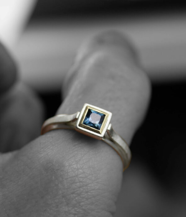 platinum and 14K yellow gold mixed metals large mori engagement ring color on hand