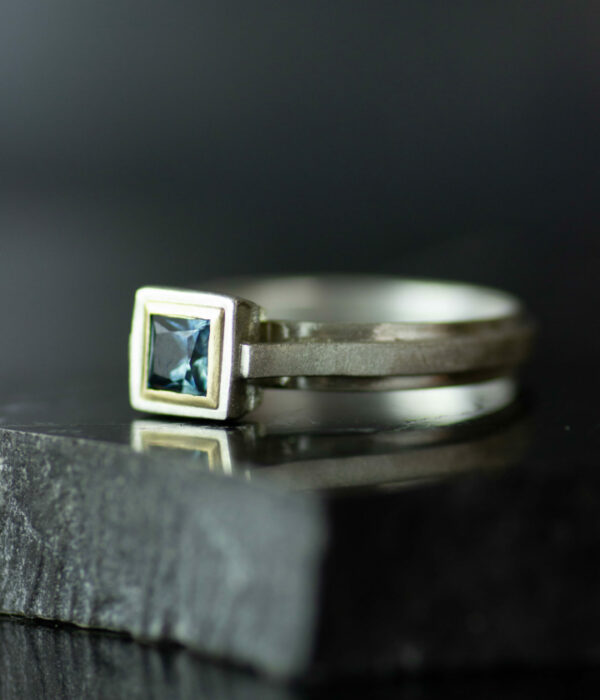 platinum and 14K yellow gold mixed metals large mori engagement ring color side view