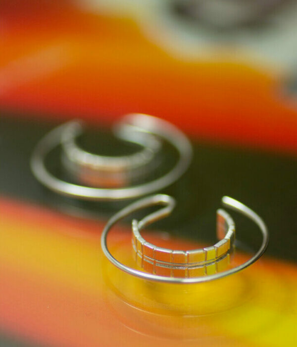 double back orange  textured hoops small sterling