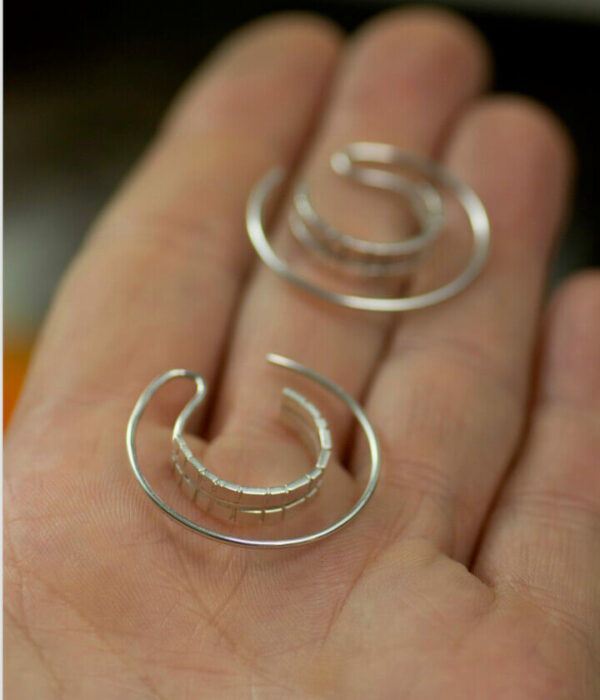 double back orange on hand textured hoops small sterling