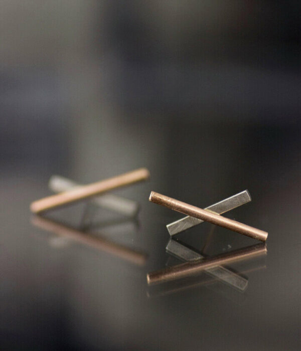 double x  close up mixed metals earrings