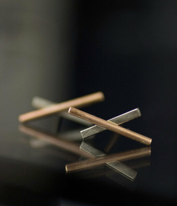 double x close up mixed metals earrings