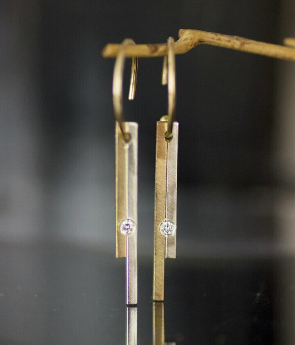 mixed metal diamond dangle earrings