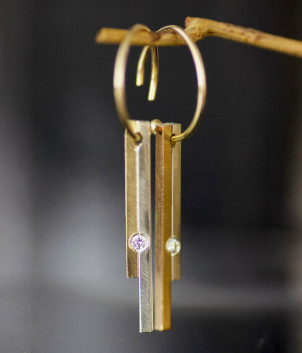 mixed metal diamond dangle earrings