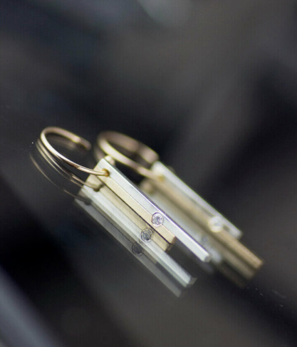 mixed metals silver and gold diamond earrings