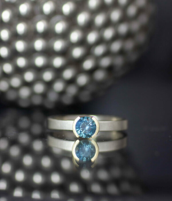Montana sapphire half bezel solitaire 14K gold engagement ring