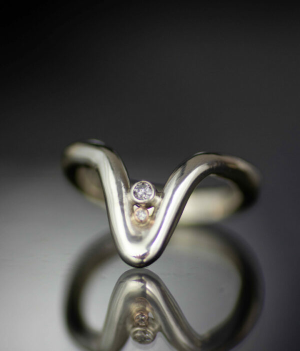 deep wave salt and pepper rose cut diamond platinum and 14K rose gold contemporary wedding set 3