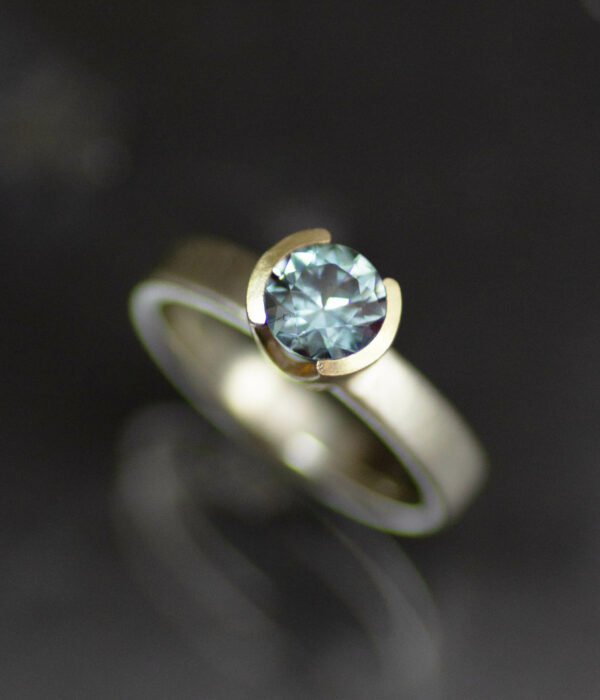 14K mixed metals Montana sapphire half bezel solitaire engagement ring scaled