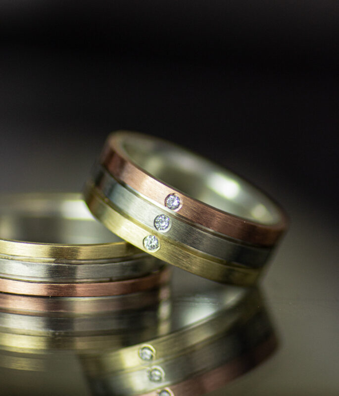 Parallel Lines Tri-Tone Minimalist Gender Neutral Wedding Band - Image 5