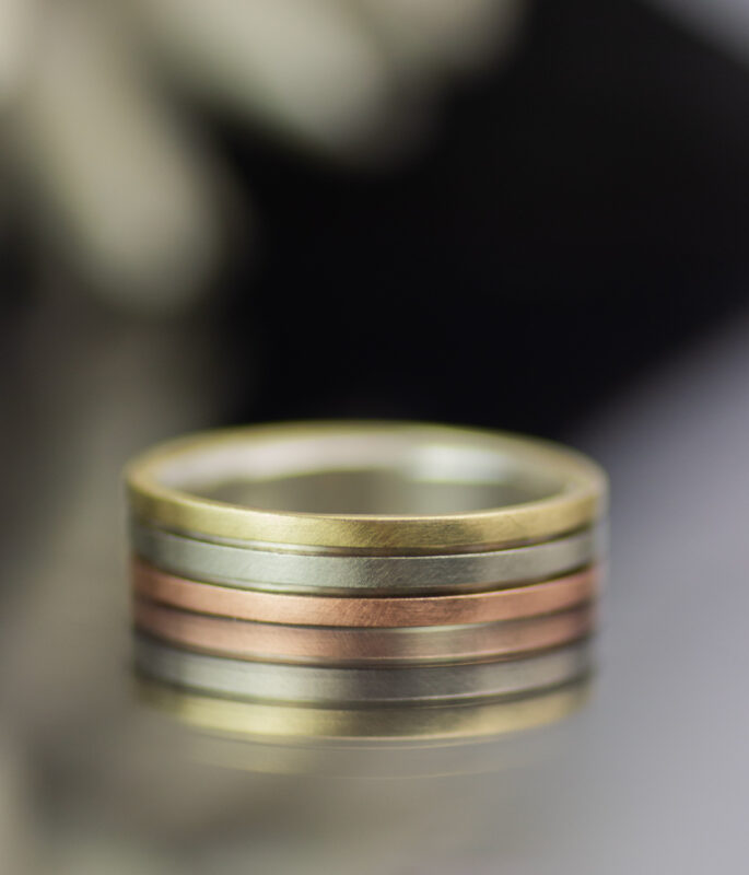 Parallel Lines Tri-Tone Minimalist Gender Neutral Wedding Band - Image 8