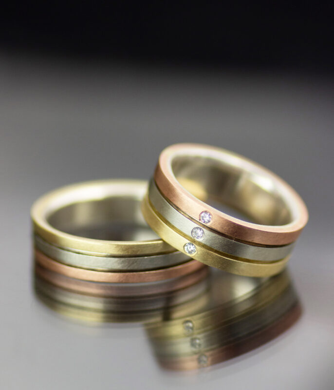 Parallel Lines Tri-Tone Minimalist Gender Neutral Wedding Band - Image 3