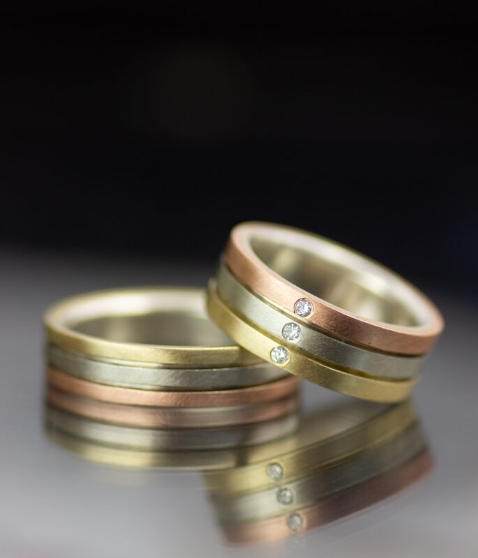 Parallel Lines Tri-Tone Minimalist Gender Neutral Wedding Band - Image 9