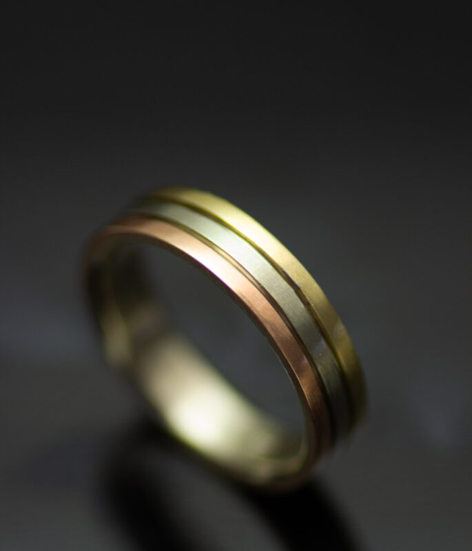 Parallel Lines Tri-Tone Minimalist Gender Neutral Wedding Band - Image 2