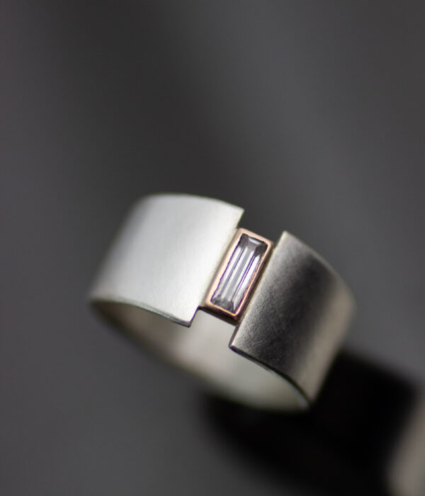 Baguette Tapered Lunar Eclipse White Sapphire Mixed Metals Alt Engagement Ring Or Wedding Band Scaled