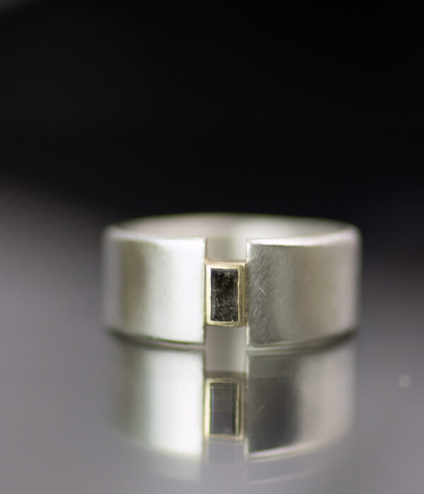 Baguette Tapered Lunar Eclipse White Sapphire Mixed Metals Salt And Pepper Diamond Alt Engagement Ring Or Wedding Band Scaled