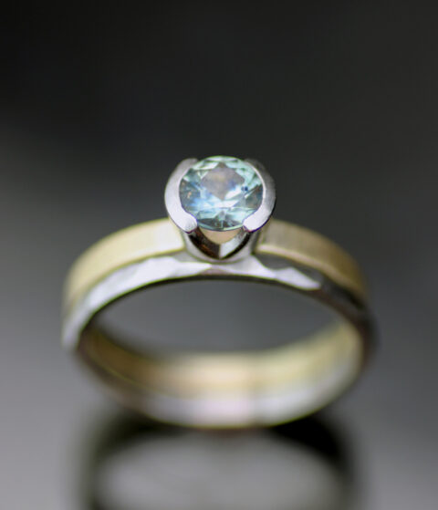 Montana Sapphire Mixed Metals Minimalist Engagement Ring/Wedding Band Set - Ready to Ship