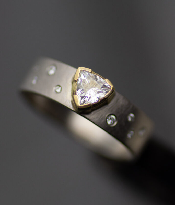 Main 2 Trillion Moissanite Mixed Metals Diamond Studded Engagement Ring Scaled