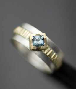Main 2layered Square Sapphire Mixed Metals Integrated Engagement Ring Wedding Band Scaled