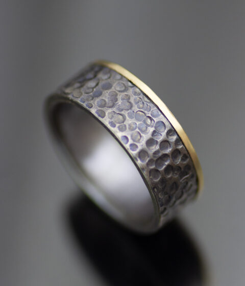 Main Moonscape Gold Edged Textured Gender Neutral Wedding Band Scaled