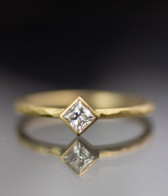 Skinny Double Diamond Moissanite 14K Yellow Minimalist Engagement Ring LOLiDE