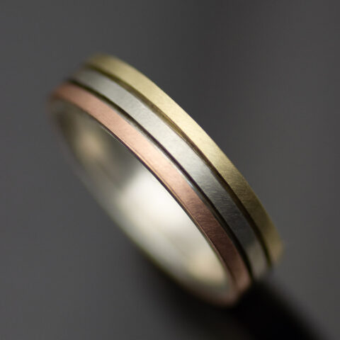 Main Tri Tone Mixed Metals Parallel Lines Mixed Metals Gender Neutral Wedding Band Scaled